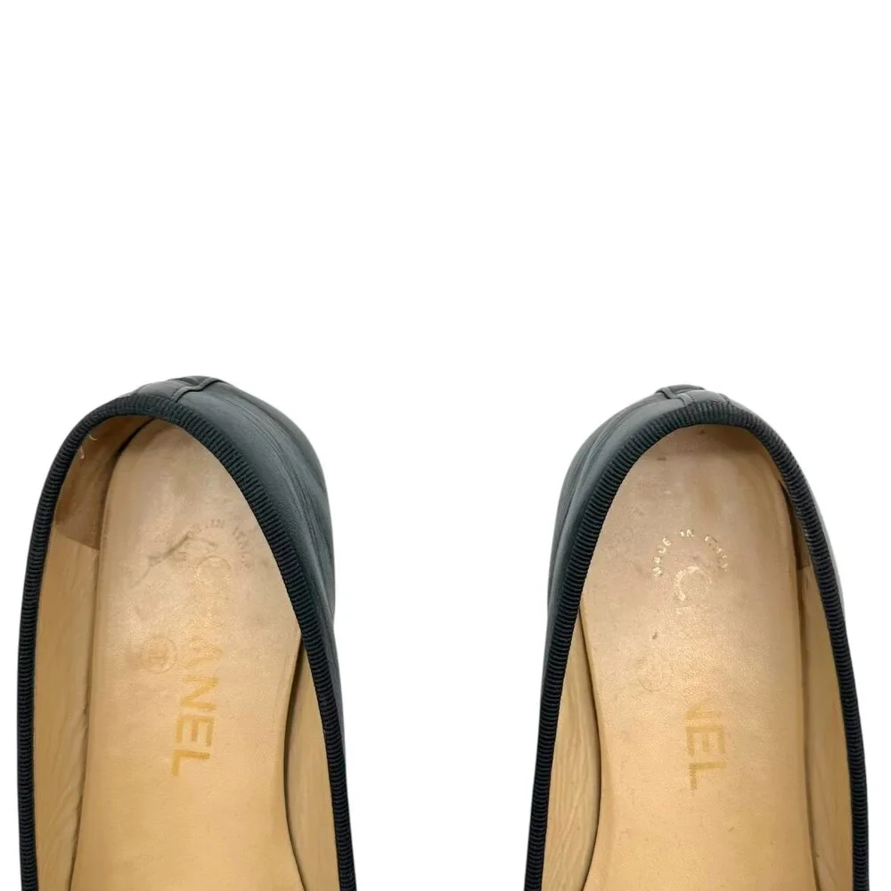 Chanel Metallic Gold & Black Canvas Logo Ballet Flats - Picture 6 of 10